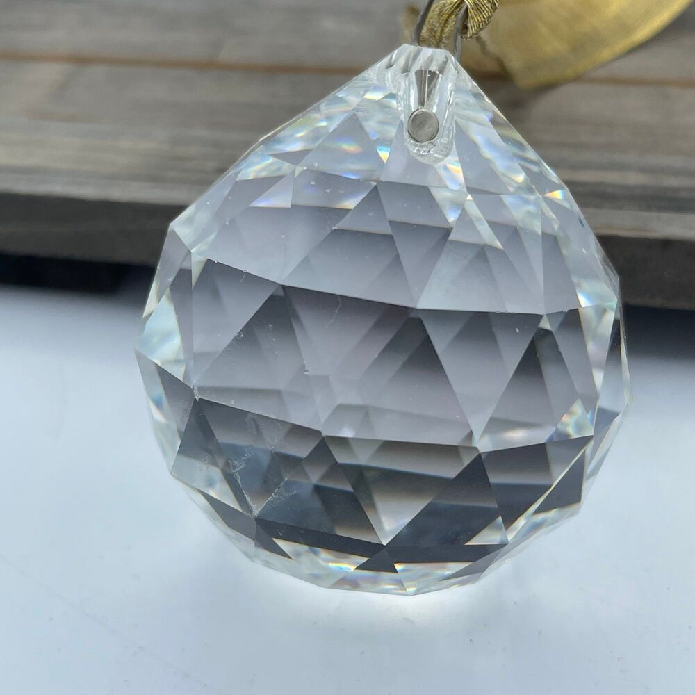 Vintage Faceted Crystal Suncatcher Ornament Clear Prism Feng Shui Hanging Ball
